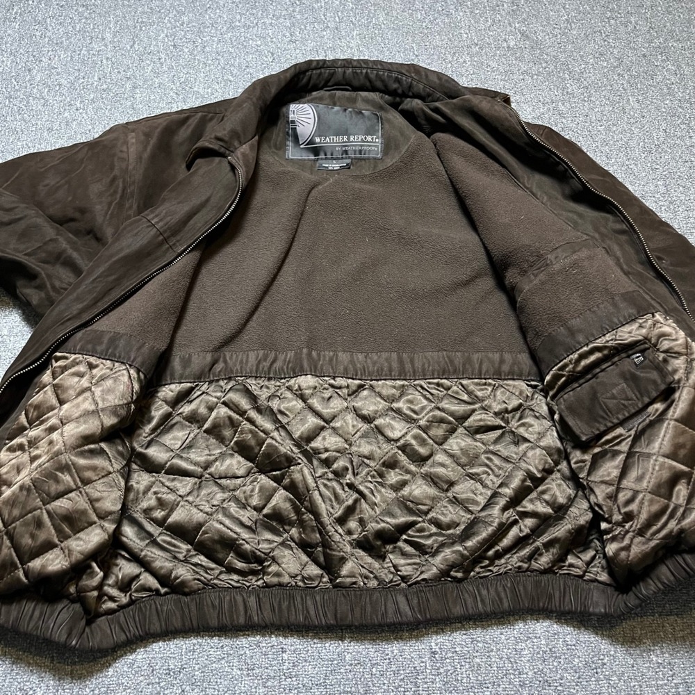 Weather Report by Weatherproof Bomber Jacket Large Brown Faux Suede Full Zip - Picture 13 of 13